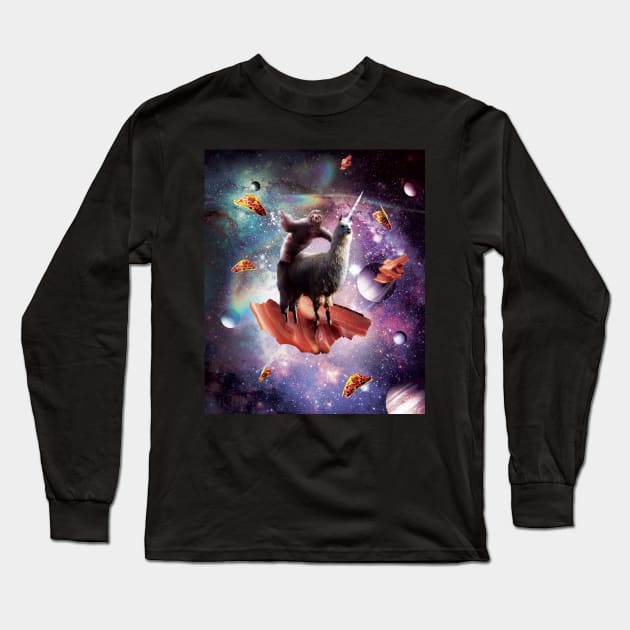 Space Sloth Riding Llama Unicorn - Bacon & Taco Long Sleeve T-Shirt by Random Galaxy